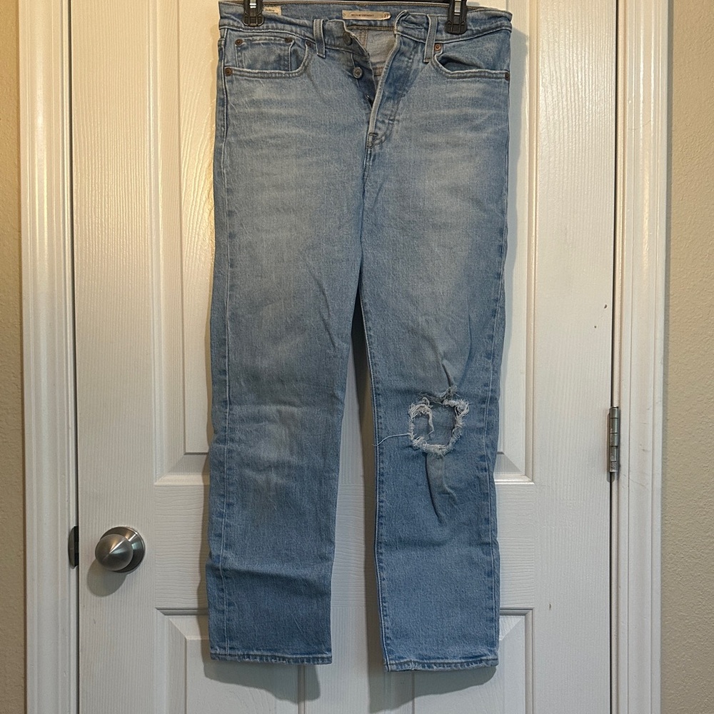 Levi's Light Blue Straight Leg Jeans with Distressed Knee